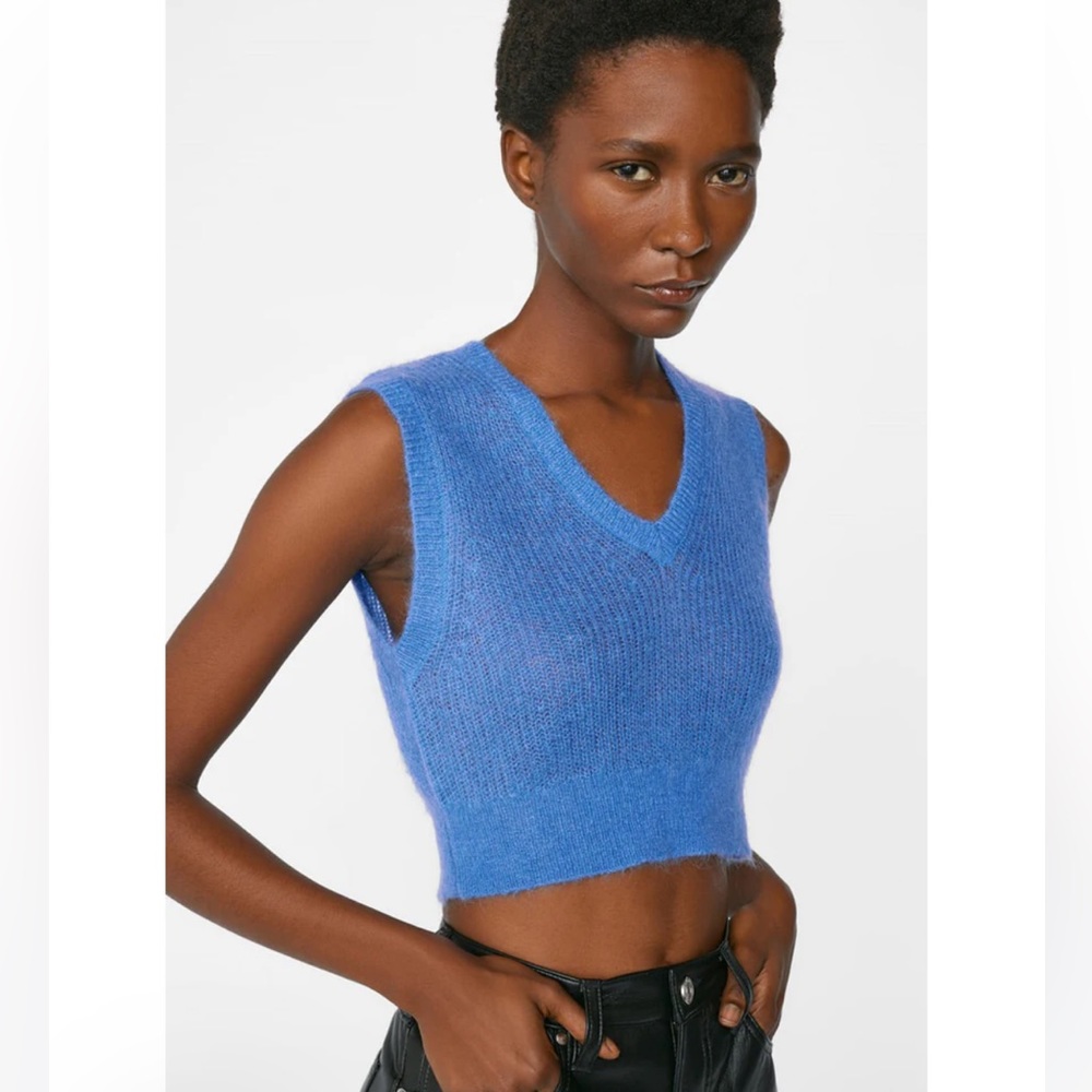 Frame Shruken Vest Cornflower Blue Crochet Knit